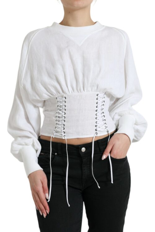 Dolce & Gabbana Elegant White Lace-Up Corset Cropped Top
