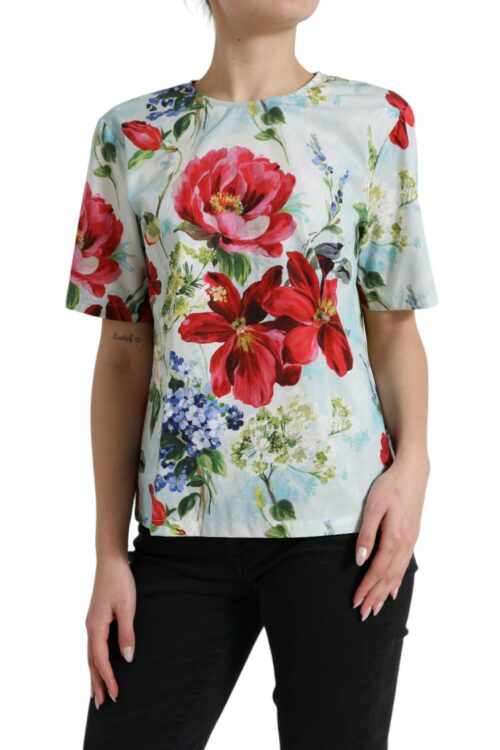 Dolce & Gabbana Chic Floral Round Neck Cotton Top