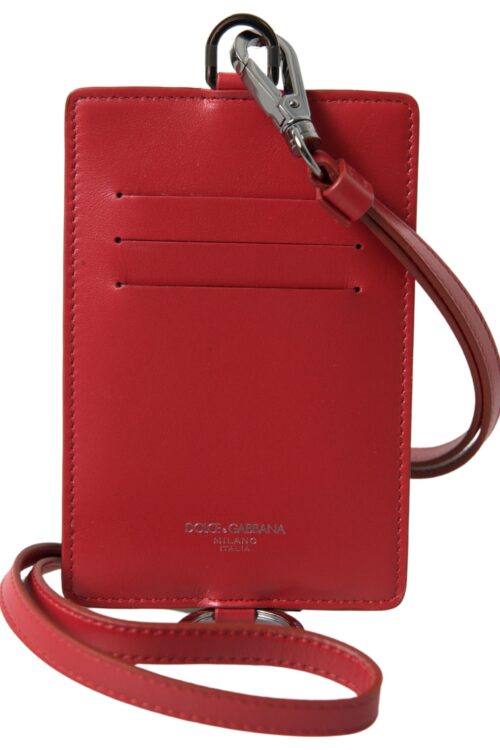 Dolce & Gabbana Elegant Red Leather Lanyard Card Holder