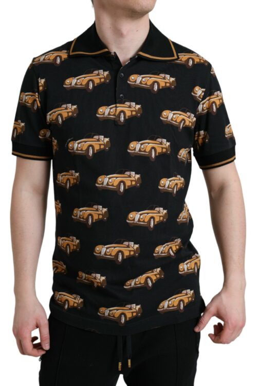 Dolce & Gabbana Black Car Print Short Sleeve Polo T-shirt