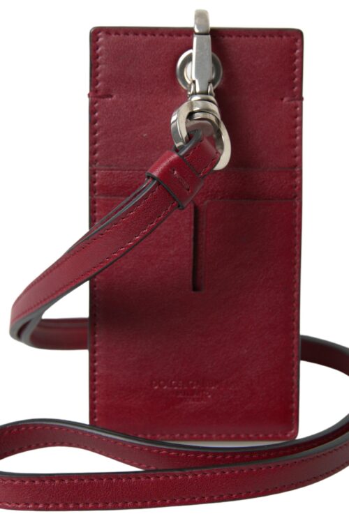 Dolce & Gabbana Elegant Red Leather Cardholder with Lanyard