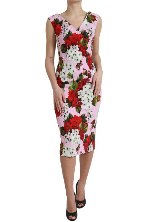Dolce & Gabbana Elegant Floral Sheath Midi Dress in Pink