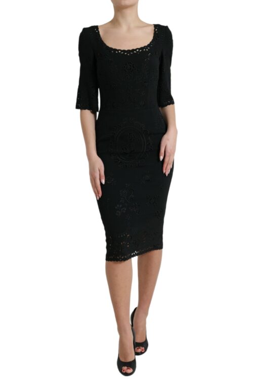 Dolce & Gabbana Black Floral Lace Bodycon Midi Dress
