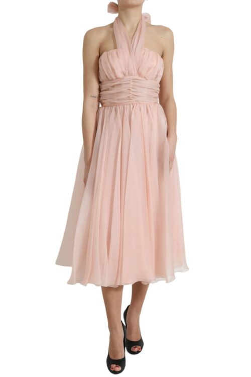 Dolce & Gabbana Elegant Silk Chiffon Halter Midi Dress