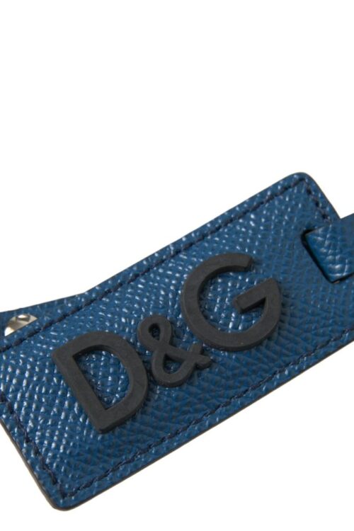 Dolce & Gabbana Elegant Blue Leather Keychain with Silver Accents