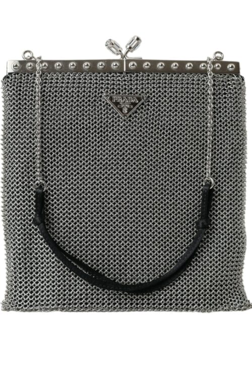 Prada Elegant Silver Mesh Shoulder Evening Bag