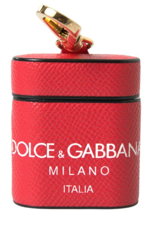 Dolce & Gabbana Elegant Red Calf Leather Airpods Case