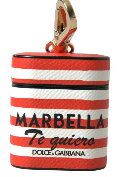 Dolce & Gabbana Chic Orange Striped Leather Airpods Case
