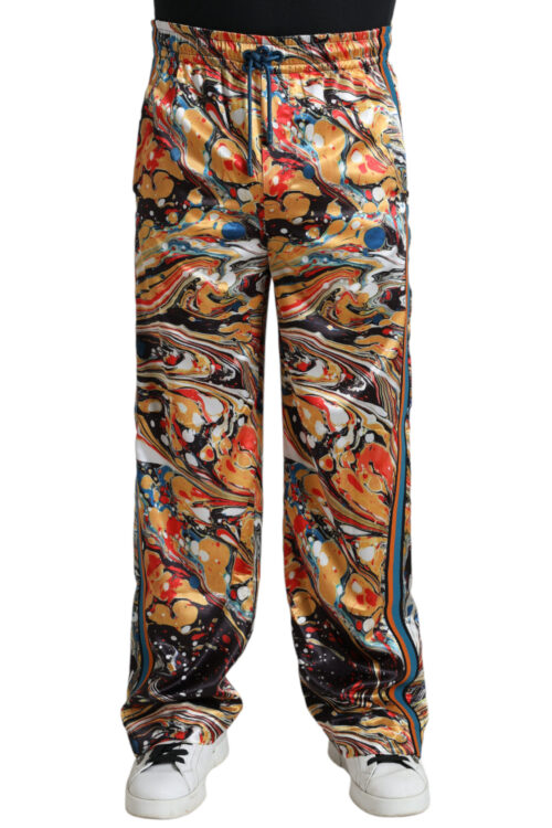 Dolce & Gabbana Elegant Satin Track Pants in Multicolor Marble