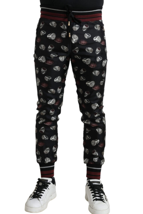 Dolce & Gabbana Elegant Silk Jogging Trousers with Ring Print