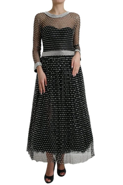 Dolce & Gabbana Elegant Crystal-Embellished Long Black Dress