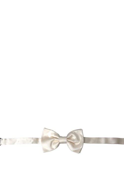 Dolce & Gabbana Off White Silk Adjustable Neck Men Bow Tie