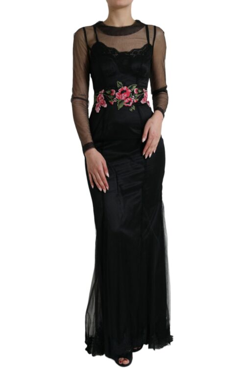 Dolce & Gabbana Floral Embroidery Tulle Long Evening Dress