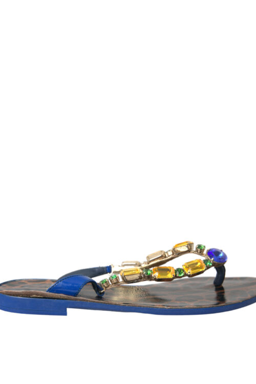 Dolce & Gabbana Blue Crystal Calf Leather Beachwear Shoes