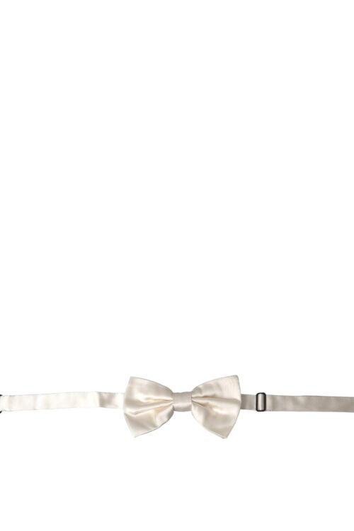 Dolce & Gabbana Off White Silk Adjustable Neck Men Bow Tie