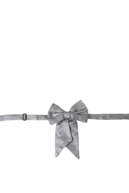 Dolce & Gabbana Silver Ribbon Silk Adjustable Neck Men Bow Tie