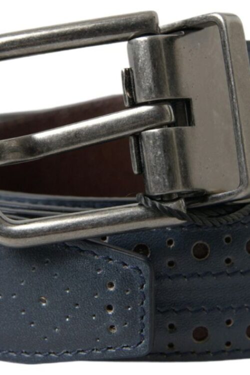 Dolce & Gabbana Elegant Blue Leather Belt with Metal Buckle