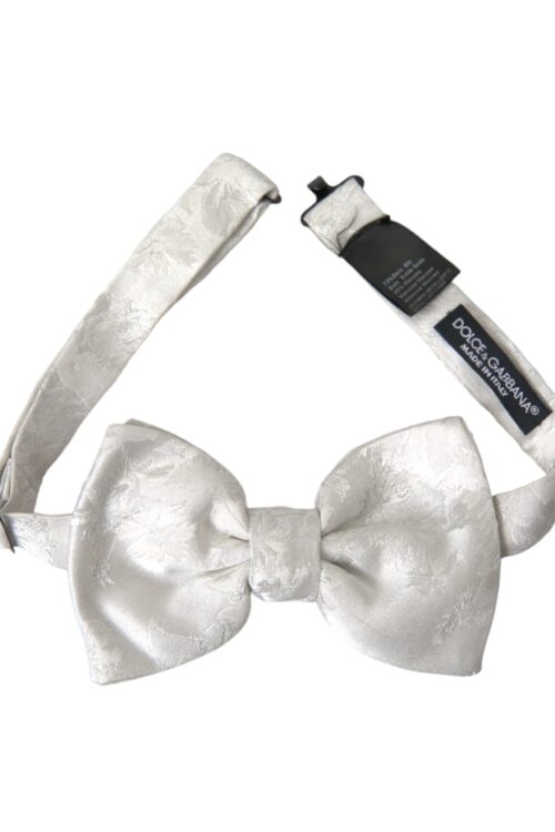 Dolce & Gabbana White Floral Silk Adjustable Men Neck Bow Tie