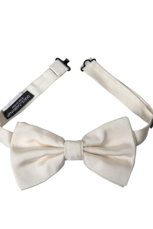 Dolce & Gabbana Off White Silk Adjustable Neck Men Bow Tie