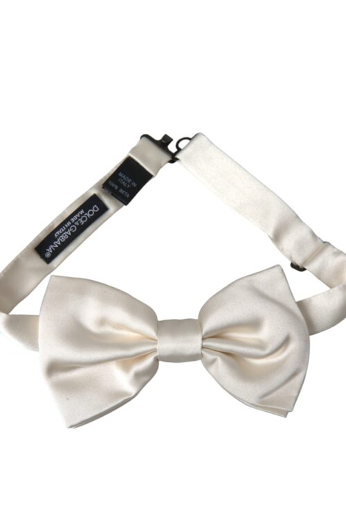Dolce & Gabbana Off White Silk Adjustable Neck Men Bow Tie