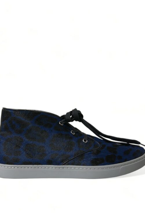 Dolce & Gabbana Chic Blue Leopard Print Mid-Top Sneakers
