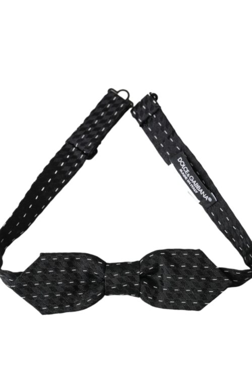 Dolce & Gabbana Black White Stitched Silk Men Neck Bow Tie