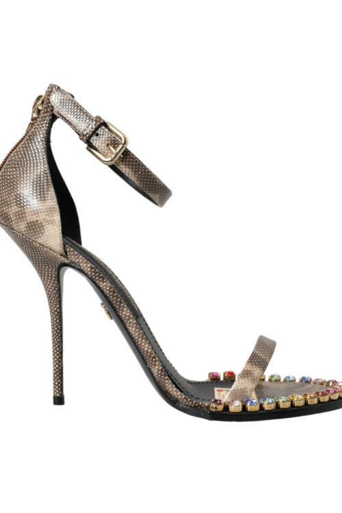 Dolce & Gabbana Brown Exotic Leather Crystal Sandals Shoes