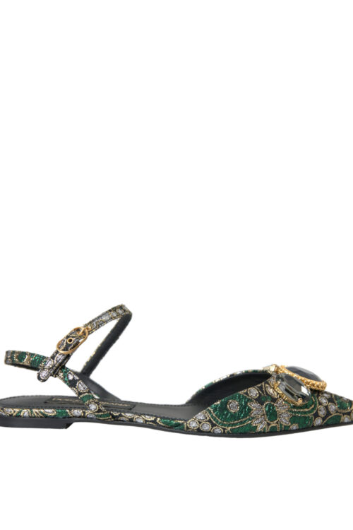 Dolce & Gabbana Multicolor Jacquard Crystal Slingback Sandals Shoes