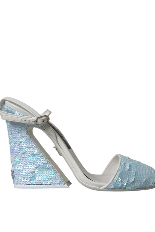 Dolce & Gabbana Light Blue Sequin Ankle Strap Sandals Shoes