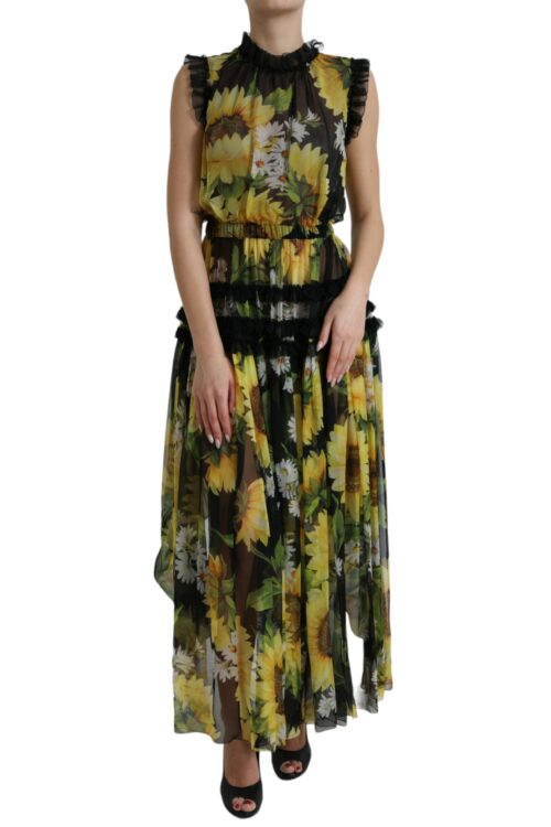 Dolce & Gabbana Elegant Sunflower Silk Maxi Dress