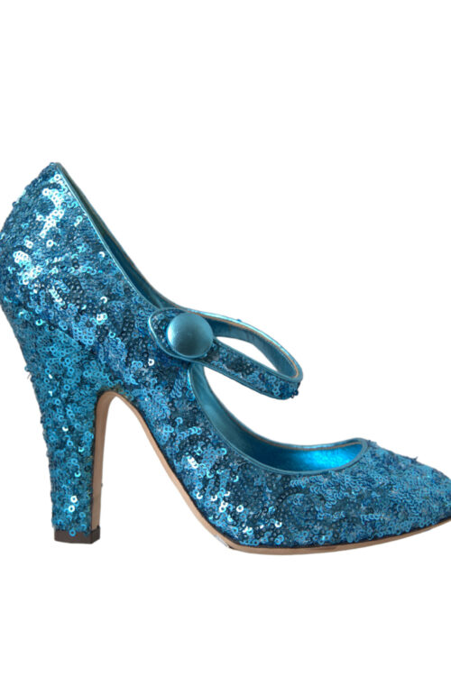 Dolce & Gabbana Blue Sequin Mary Jane Pumps High Heels Shoes