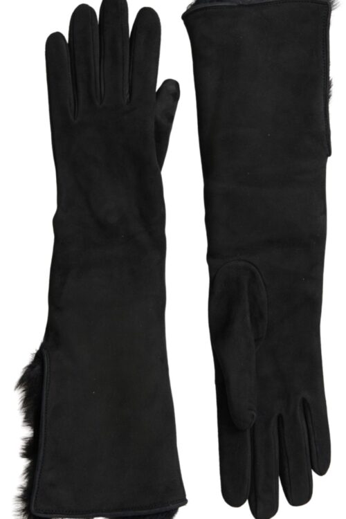 Dolce & Gabbana Elegant Leather Elbow Length Gloves with Fur Trim