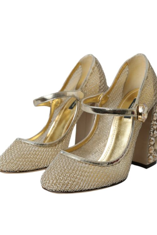 Dolce & Gabbana Gold Mesh Crystal Mary Jane Pumps Heels Shoes