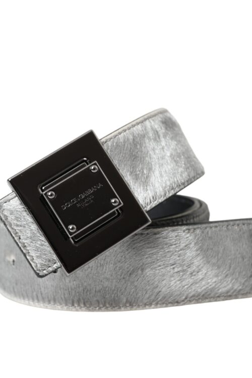 Dolce & Gabbana Silver Leather Square Metal Buckle Belt