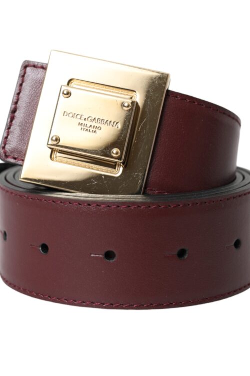 Dolce & Gabbana Burgundy Leather Square Metal Buckle Belt