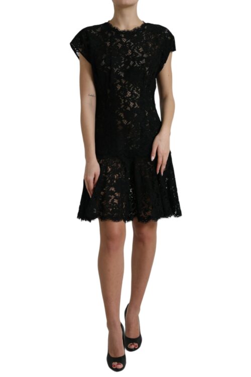 Dolce & Gabbana Elegant Black Floral Lace A-Line Mini Dress