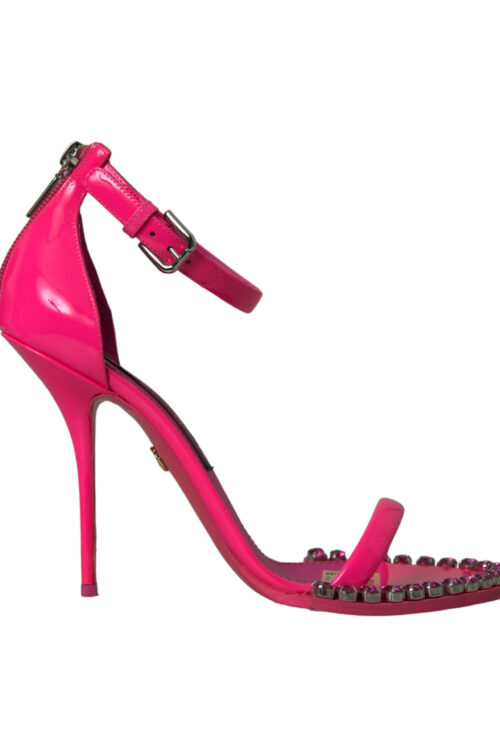 Dolce & Gabbana Pink Leather Crystal Heels Sandals Shoes