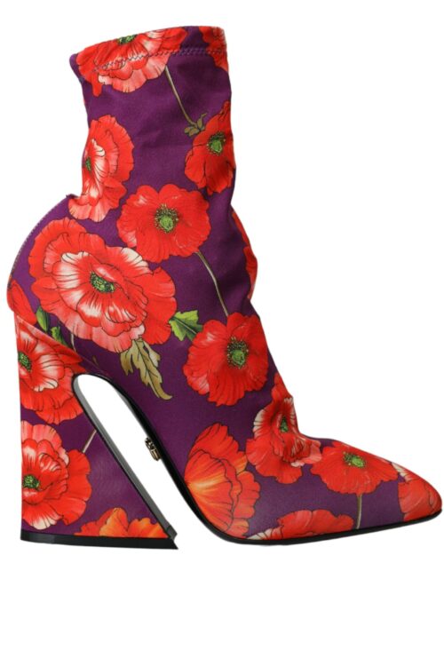 Dolce & Gabbana Purple Floral Jersey Stretch Boots Shoes