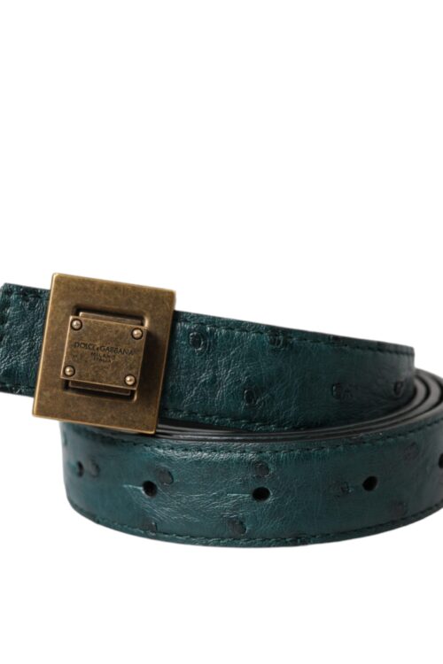 Dolce & Gabbana Dark Green Leather Square Metal Buckle Belt