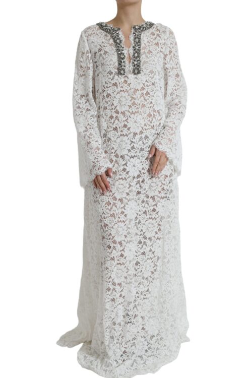 Dolce & Gabbana Elegant White Shift Dress with Crystal Embellishment