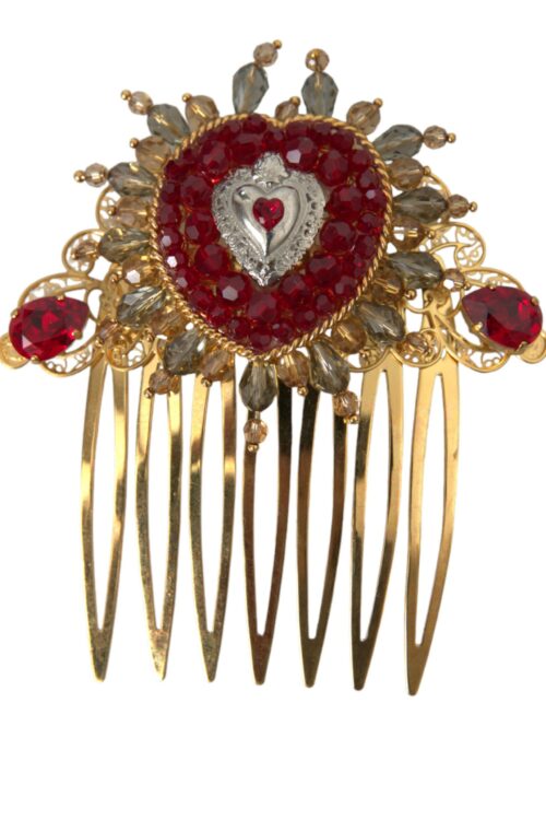 Dolce & Gabbana Gold Brass Crystal Heart Women Hair Comb