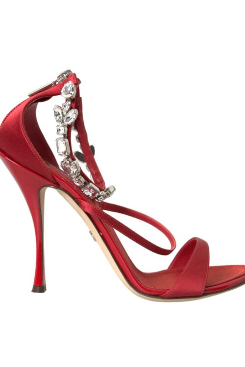 Dolce & Gabbana Keira Red Satin Crystals Sandals Heels Shoes