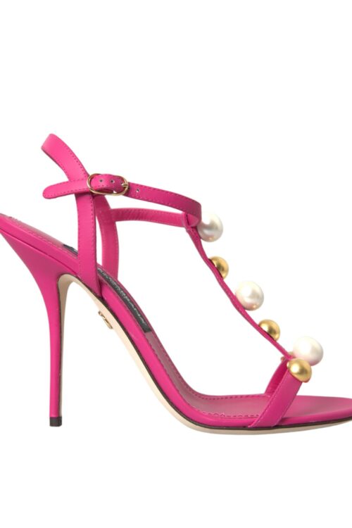 Dolce & Gabbana Pink Embellished Leather Sandals Heels Shoes