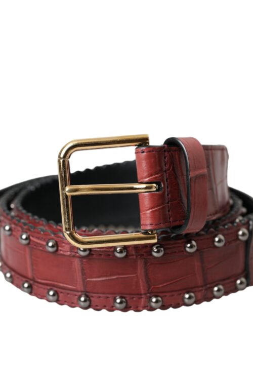 Dolce & Gabbana Brown Alligator Leather Studded Metal Buckle Belt