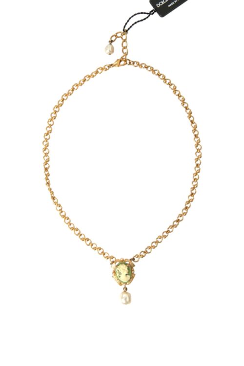 Dolce & Gabbana Gold Brass Chain Pearl Pendant Charm Necklace