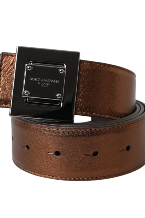 Dolce & Gabbana Metallic Bronze Leather Square Metal Buckle Belt