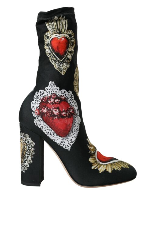 Dolce & Gabbana Black Stretch Socks Red Hearts Booties Shoes