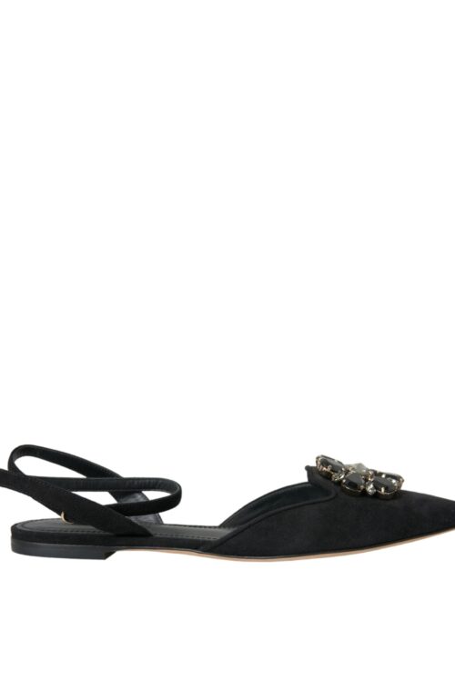 Dolce & Gabbana Black Leather Crystal Slingback Sandals Shoes
