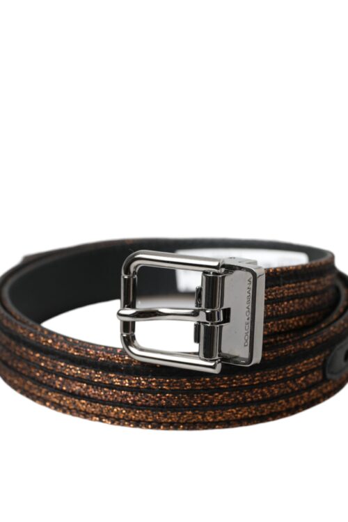 Dolce & Gabbana Gold Jacquard Stripes Silver Metal Buckle Belt