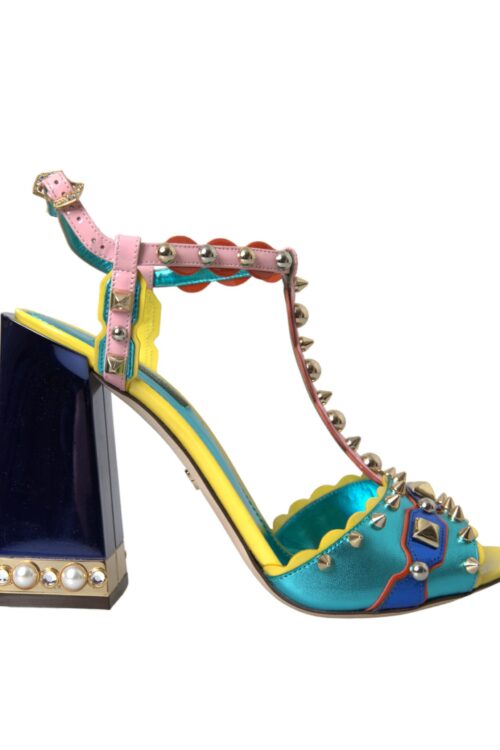 Dolce & Gabbana Multicolor Studded Leather Sandals Shoes